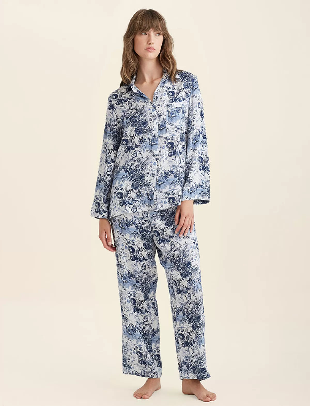 Papinelle Toile De Jouy Pure Silk Full Length PJ Set